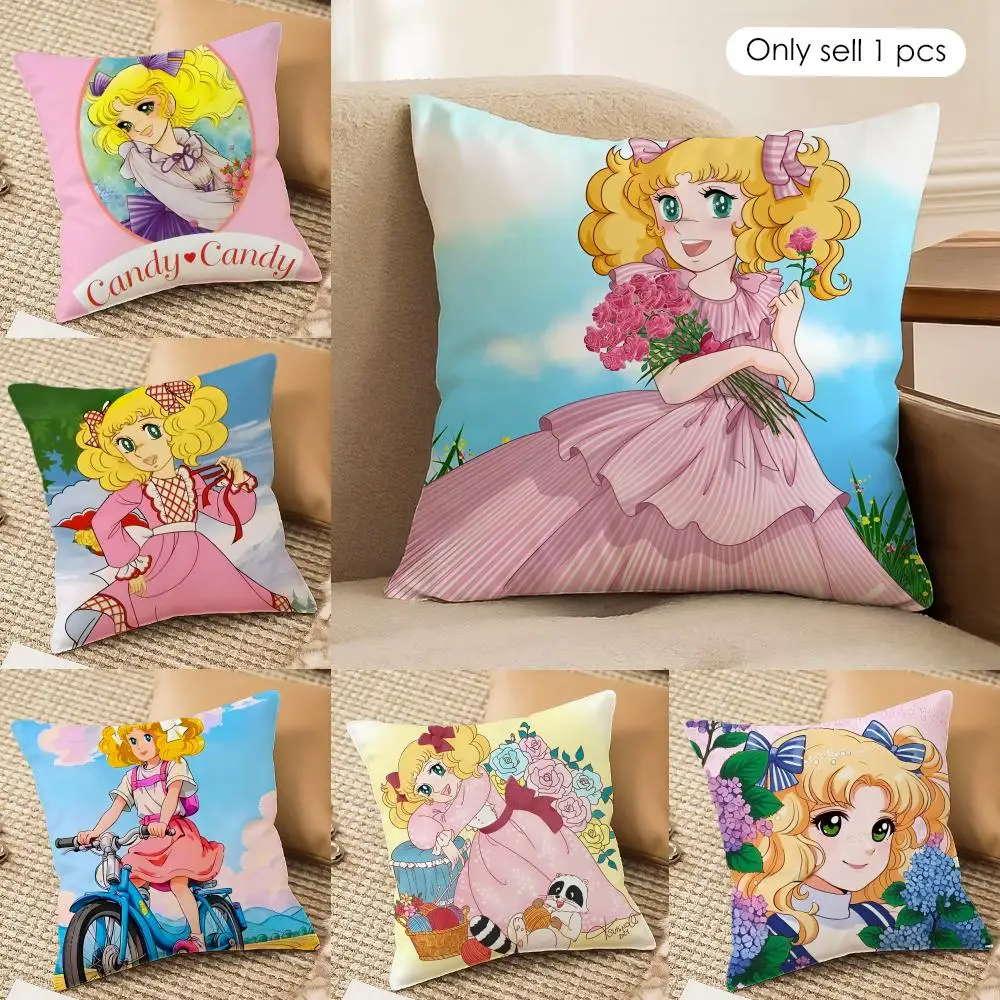 C-Candy Candy Anime Cushion Cover Silky Short Plush Invisible Zipper Dustproof Sofa Pillow Case for Home Decor