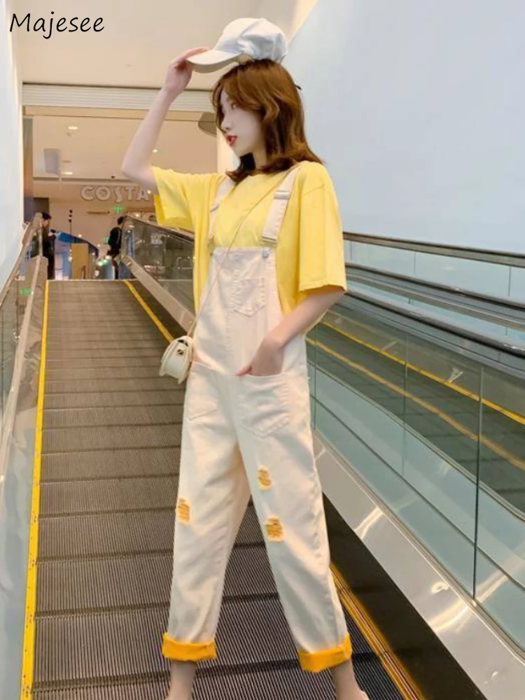 

Denim Jumpsuits Women Loose Fit Patchwork Design Korean Version Trendy Straight Spring Students All-match Leisure Girls Daily
