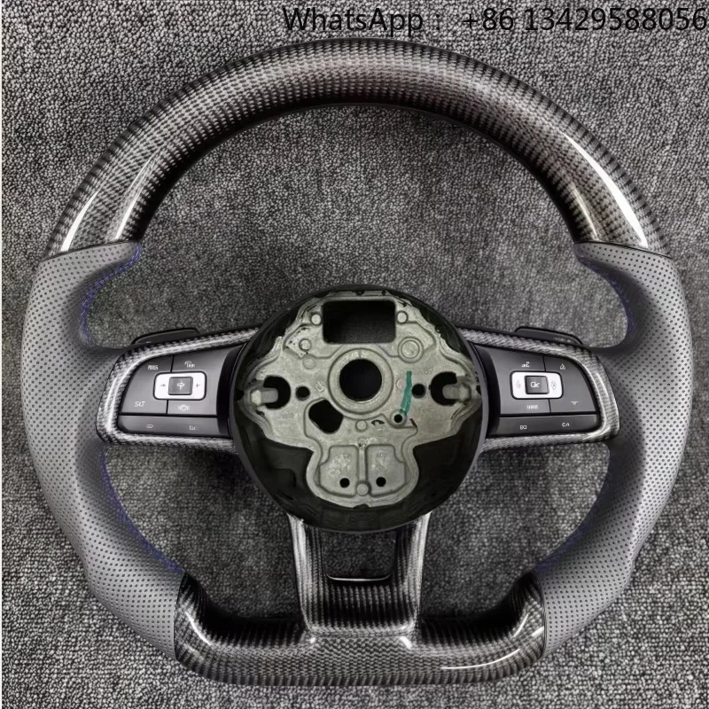 Perforated Leather Blue Stitching Carbon Fiber  Steering Wheel for Volkswagen Series Perfect Fit for VW Golf MK5 MT GTI R CC
