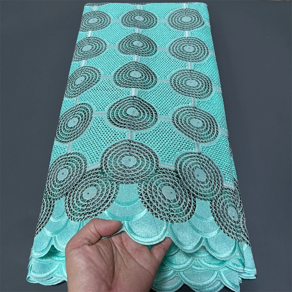 

2025 African Nigerian Tulle Lace Fabric for Dress Sewing High Quality Damask Cotton Pure Embroidery Wedding Party 5Yard ZJ074
