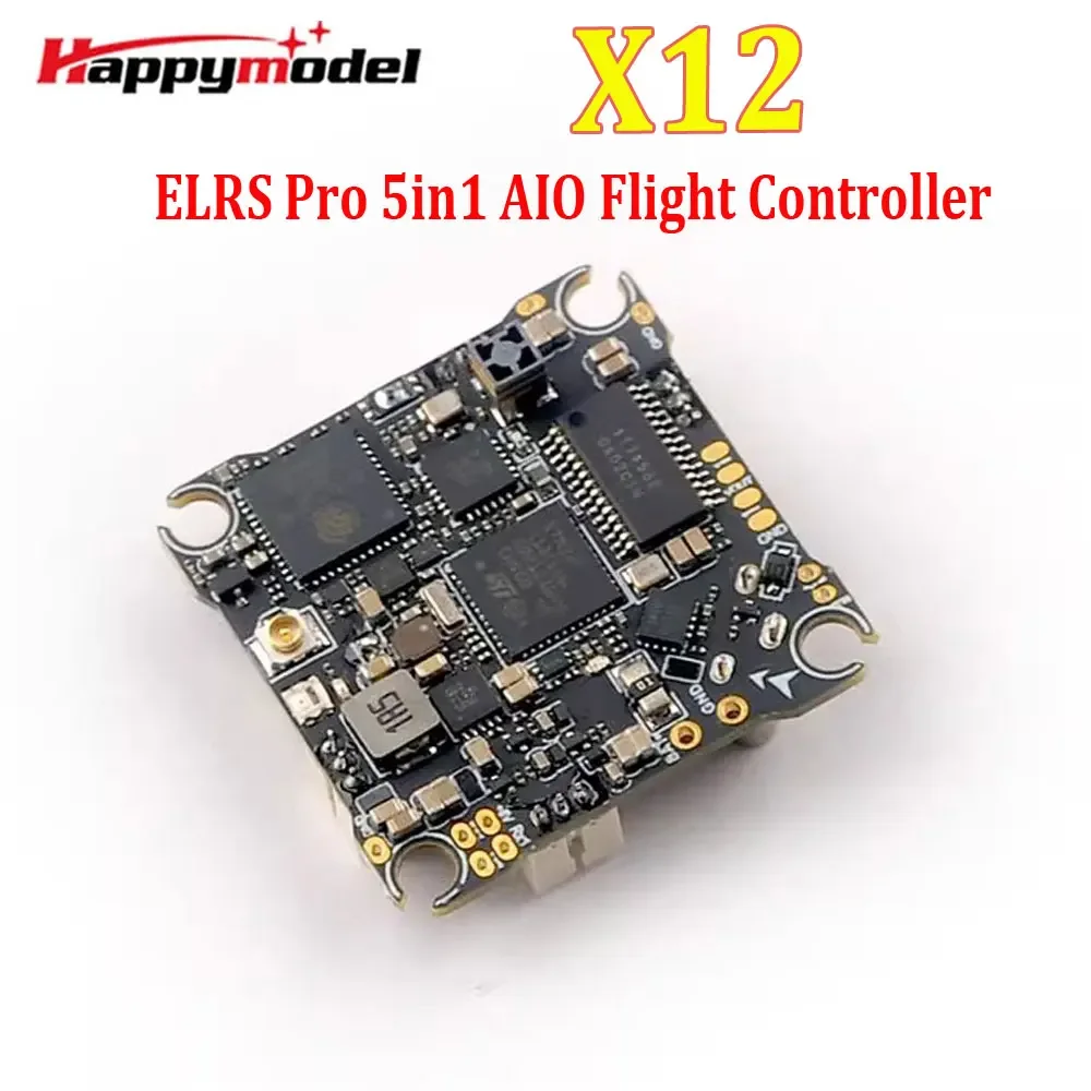 HappyModel X12 Pro 5-in-1 AIO Flight Controller with Built-in 2.4GHz ELRS V3.0 OpenVTX 400mW for 1-2S FPV Drones 25.5x25.5mm