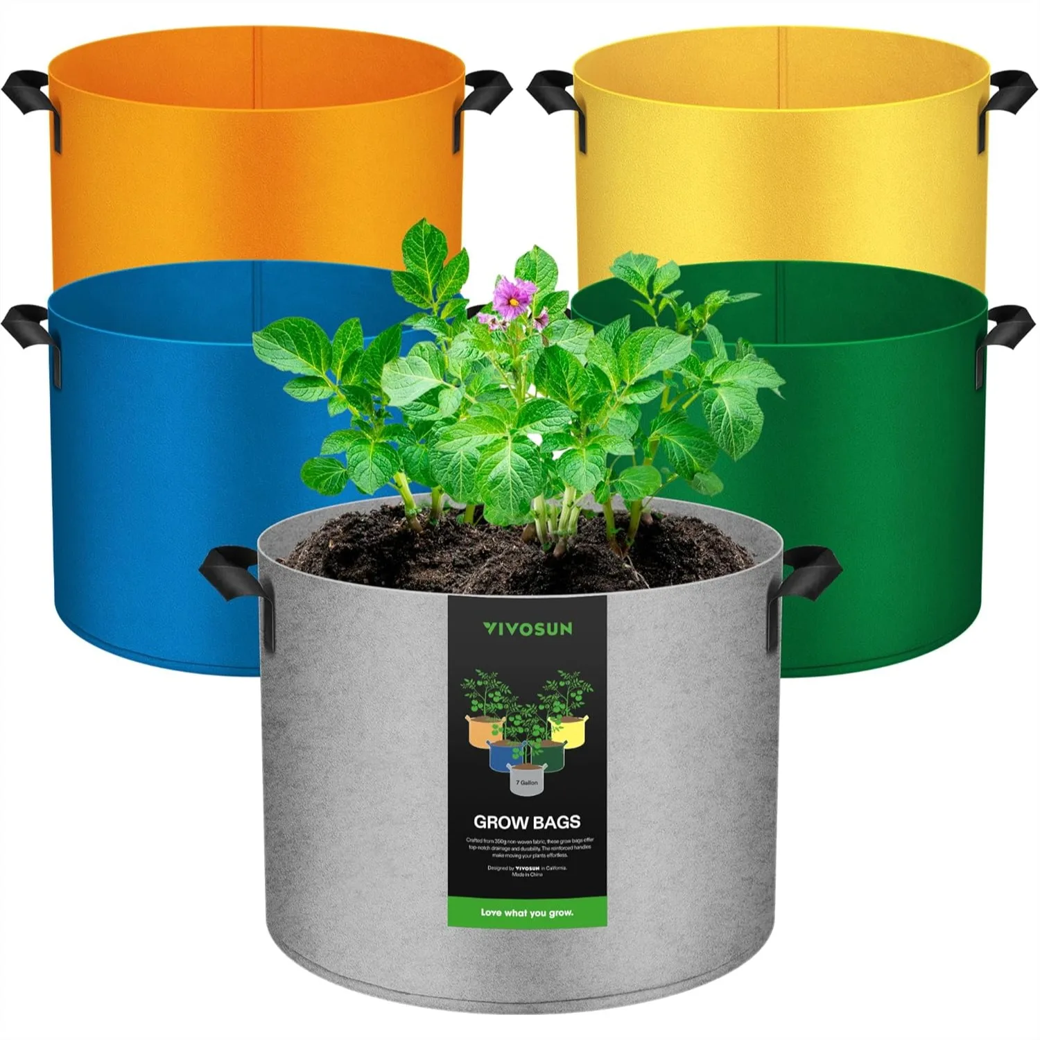 

5-Pack 7-Gallon Colored Grow Bags with Handles for Flowers Fruits Vegetables