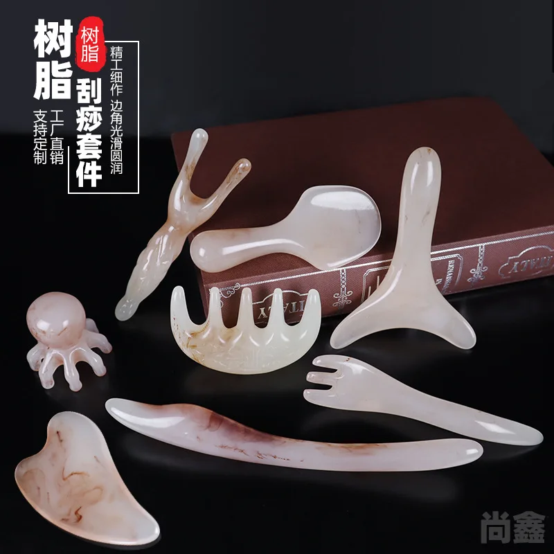 Resin Beeswax Scraping Set Scalp Massage Comb Five Claw Meridian Brush Scraping Board Octopus Comb
