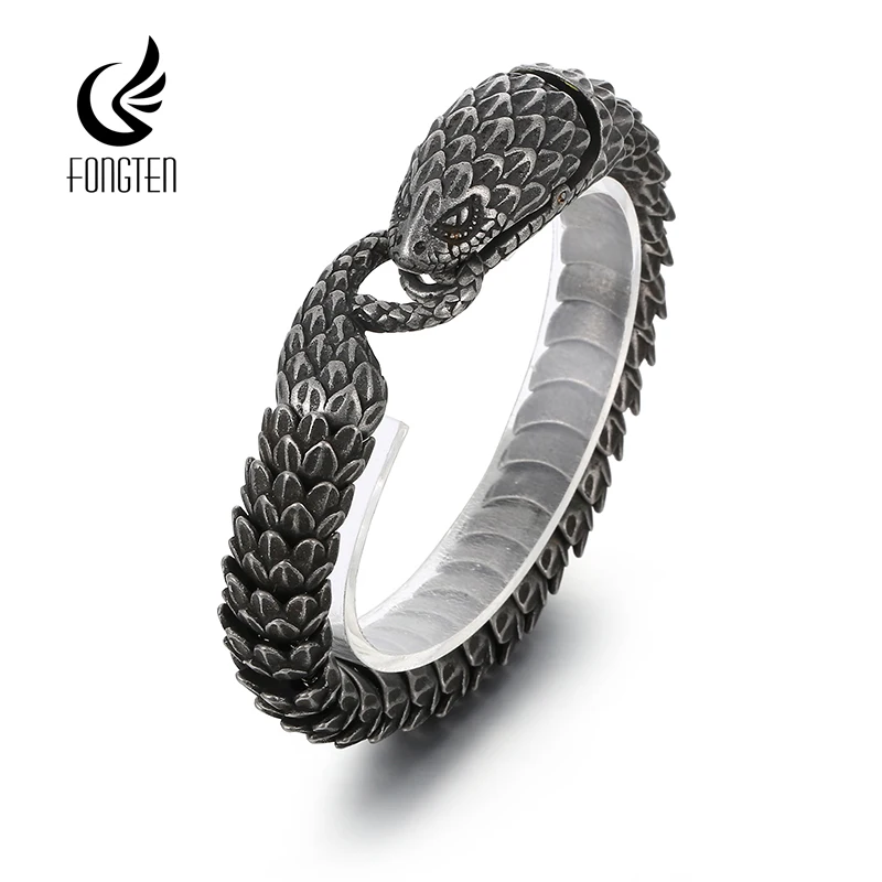 

Fongten Retro Snake Bracelet For Men Stainless Steel Charm Man Bracelets Hip Hop Link Chain Bangle Jewelry