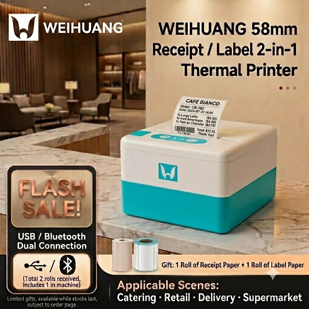 WEIHUANG P20 58mm 2 Inch Wireless Bluetooth USB Thermal Label Receipt Printer Barcode QR Code Sticker POS for Android iOS Window