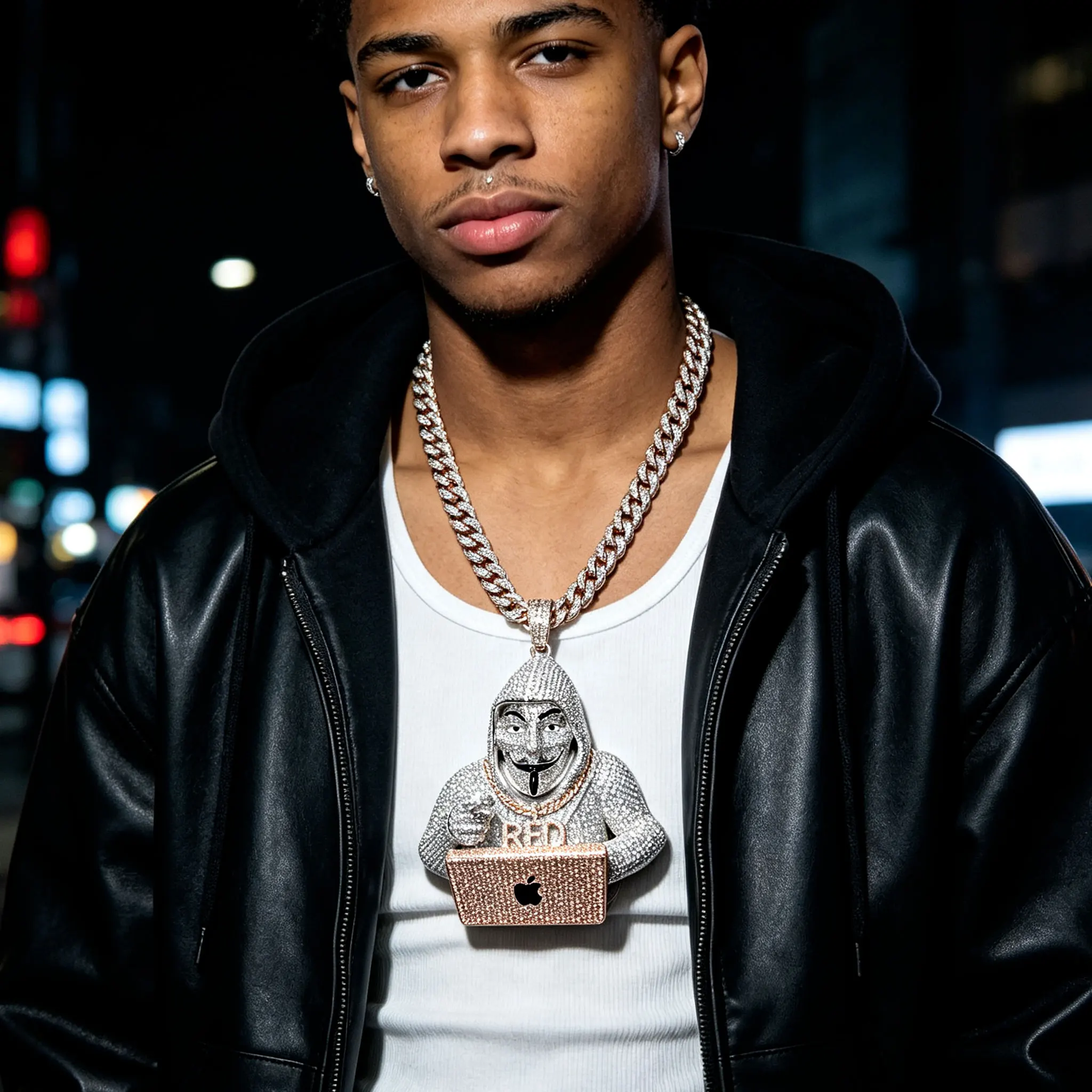 LYEE CYEE Hip Hop Style 3D Character Avatar Holding Computer Pendant Men's and Women's Jewelry Can Be Paired with Cuban Chain Rap Singer Party Accessories Commemorative Gift Valentine's Day Gift Unique Jewelry