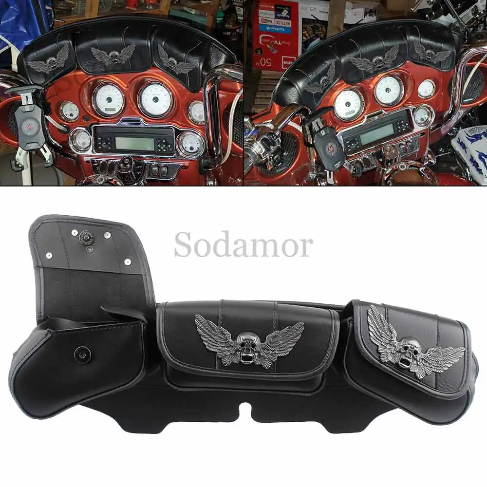 3-Pocket Windshield Bag Batwing Fairing Pouch Bag Motorcycle Parts For Harley Touring Electra Street Glide FLHTK 1996-2013