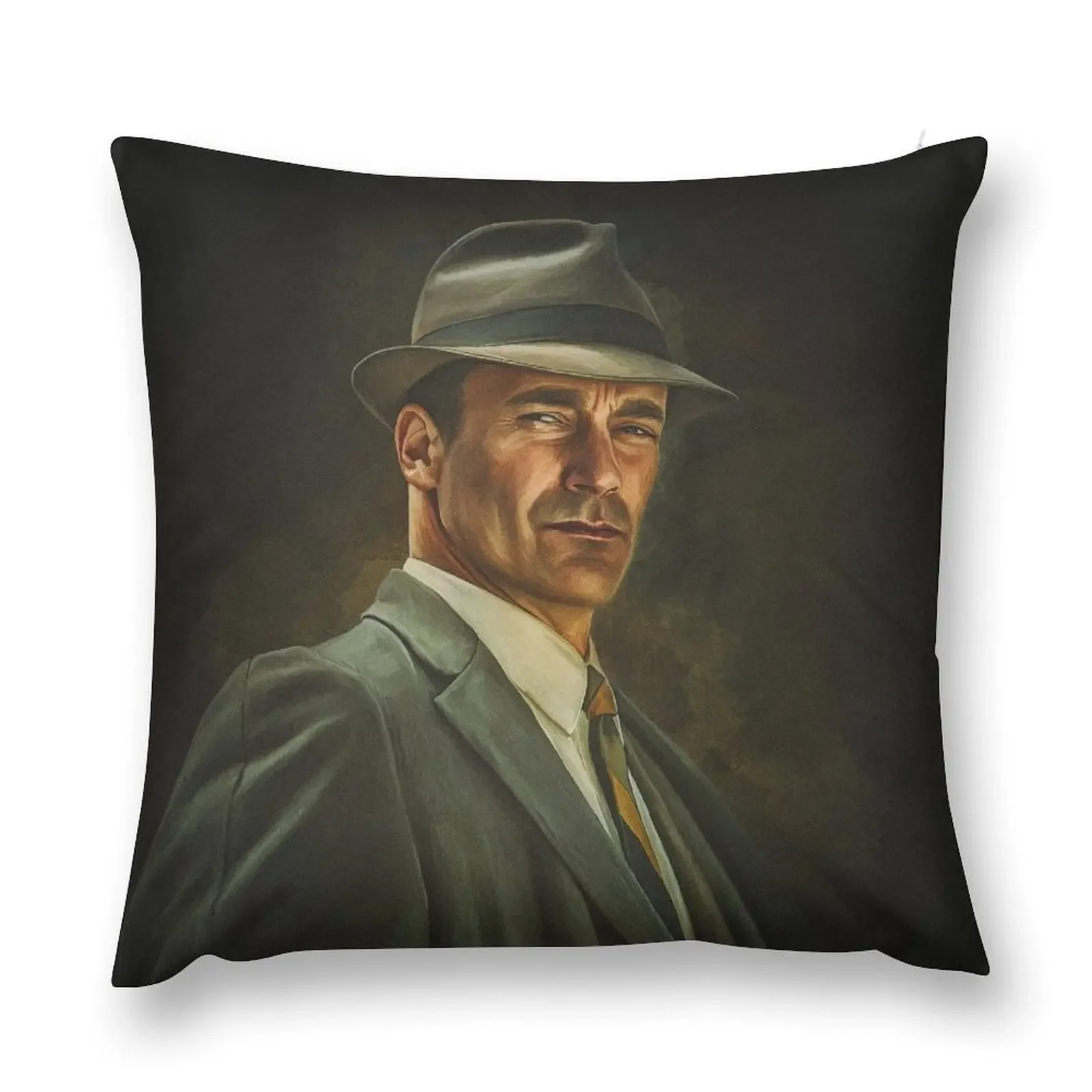 Don Draper (Jon Hamm) portrait. Digital artwork print wall poster illustration by Sam Brannan. Madmen series fan ar Throw Pillow