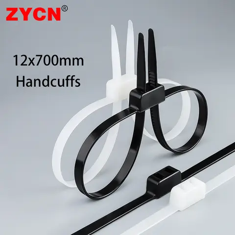 Police Handcuffs Disposable Cuff 5Pcs 12x700mm Plastic Police Handcuffs Double Flex Cuff Disposable Nylon Zip Cable Tie Fasten Loop Self-Locking Wire Strength