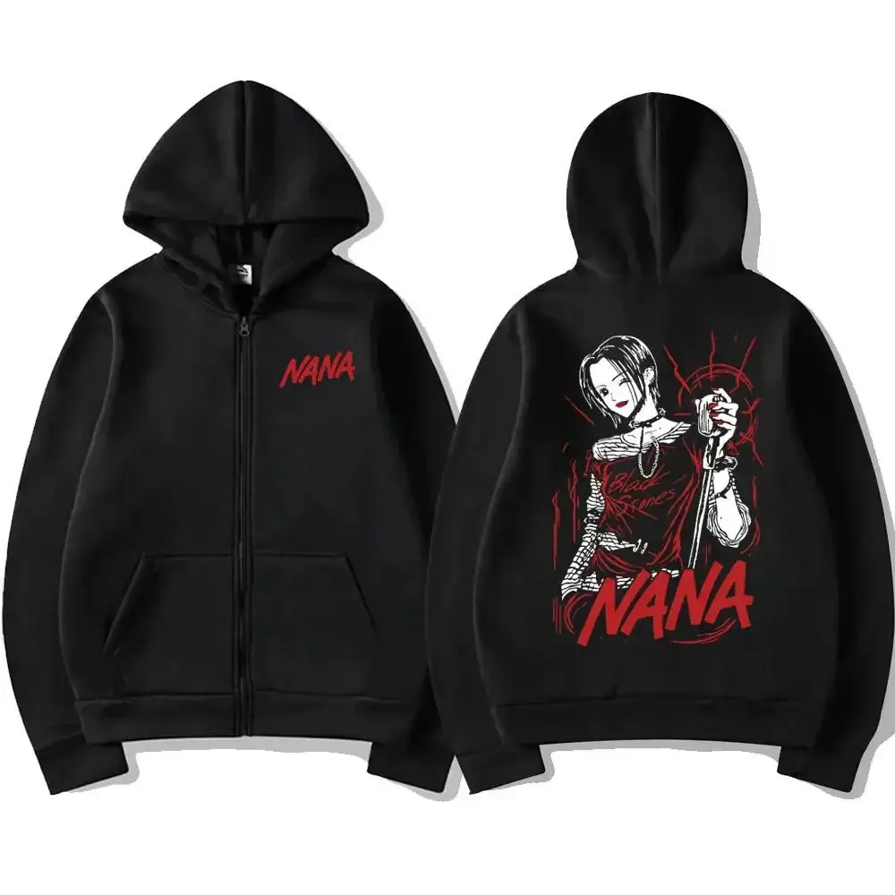 Men\'s Japanese Anime Graphic Zip Hoodie Nana Osaki Sweatshirt Oversized Zip Up Jacket Trendy Fashion Manga Unisex Streetwear