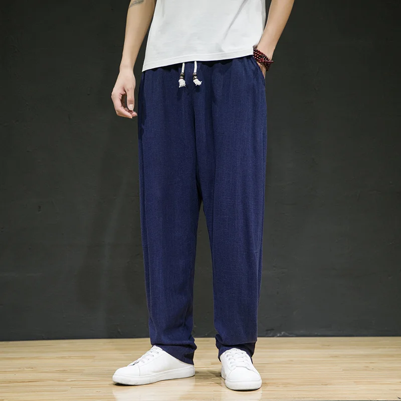 

Chinese Style Summer Thin Cotton Linen Casual Pants Loose Plus Size Straight Pants Men Clothing Tai Chi Kung Fu Trousers Male