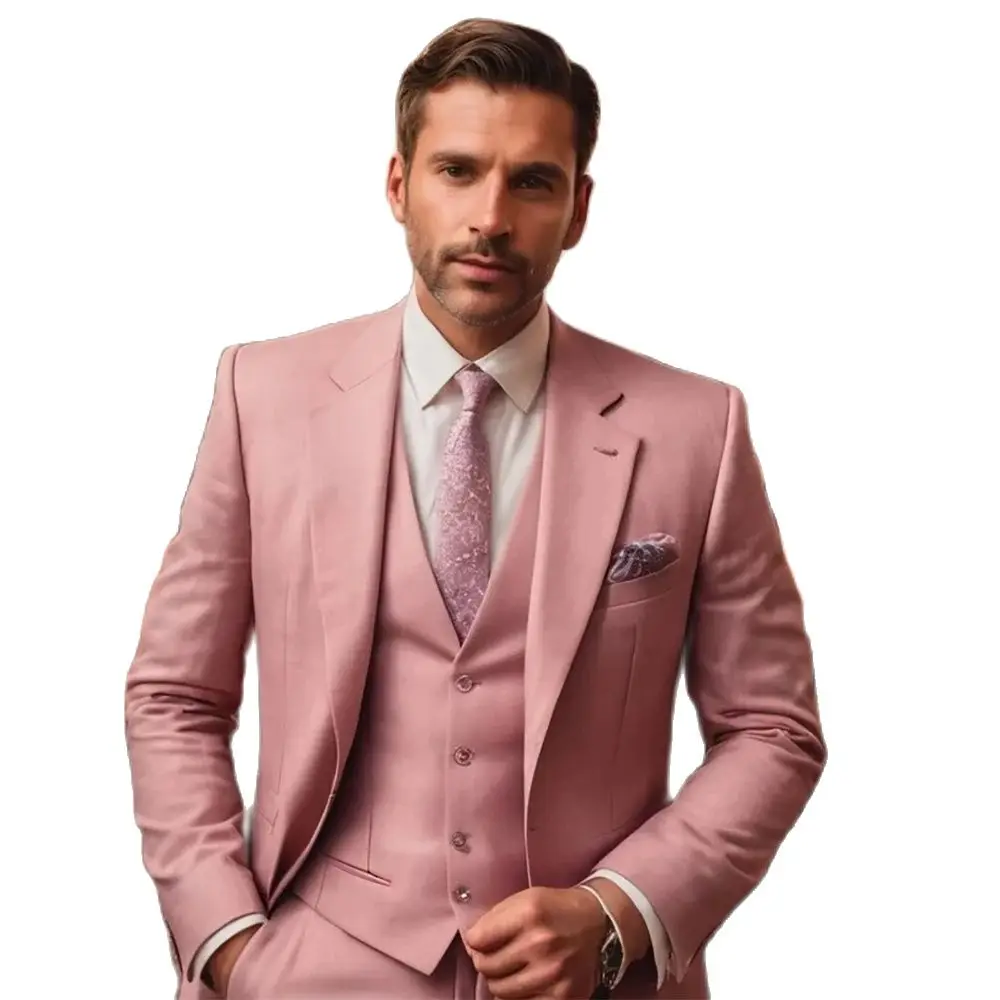 

Single-breasted wedding slim-fit 3-piece suit jacket with trousers men's dress