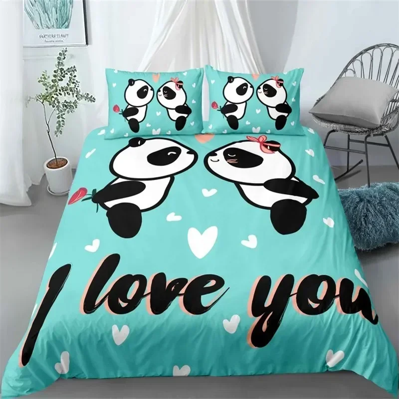 

Cute Panda Animal Giant Panda Comfortable Duvet Quilt Cover Pillowcase Bedding Set Children Bedroom Decoration Home Textile