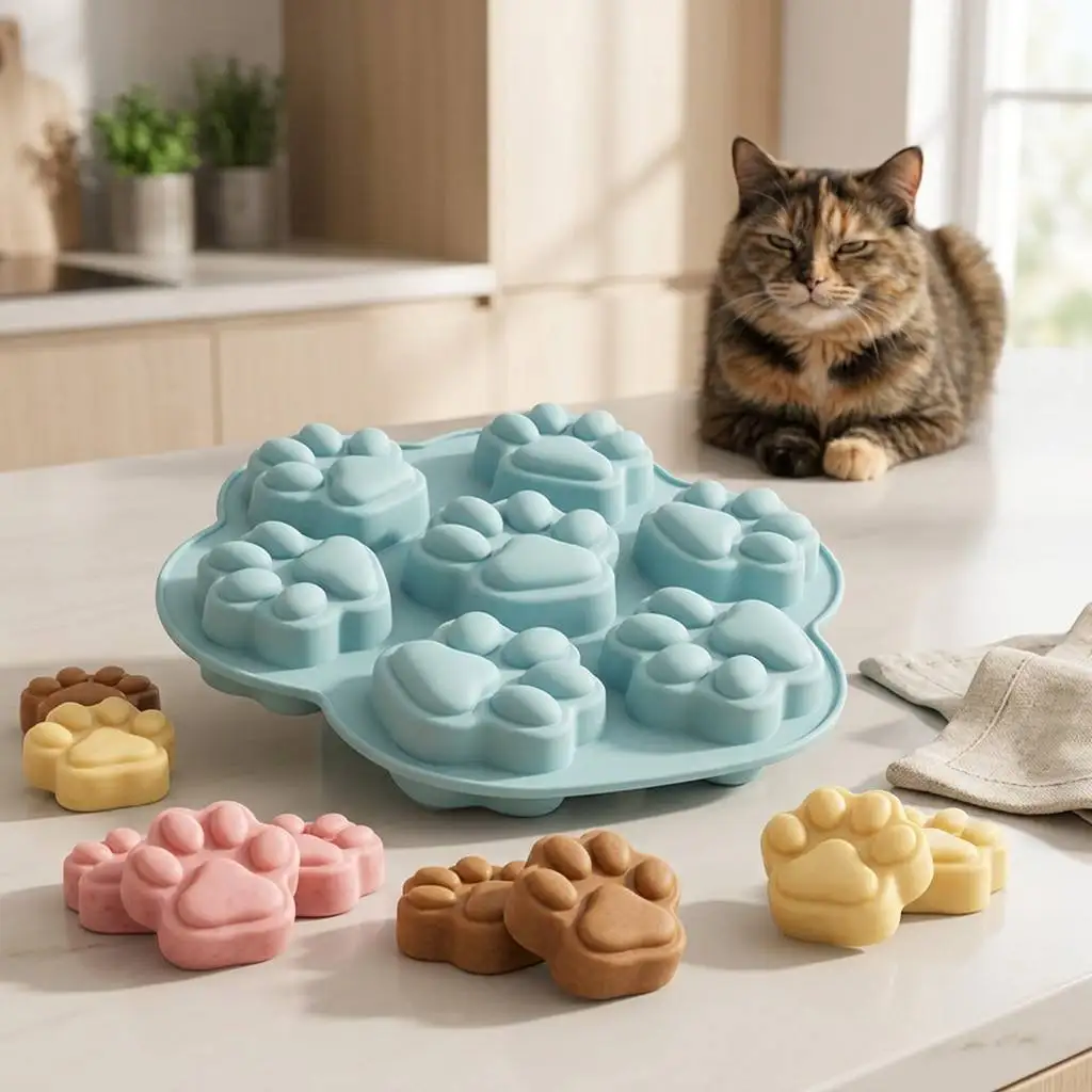 7-Cavity Paw Silicone Ice Cube Tray Chocolate Candy Dog Treat Molds Mini Cake Baking Pan DIY Jelly Pudding Mold Kitchen Gadgets view 2