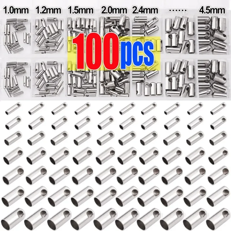 

10/100pcs Silver Stainless Steel Clasps Hooks Cords End Caps Cord DIY Jewelry Making Cord Clasp Bracelet Accessories 1mm-4.5mm