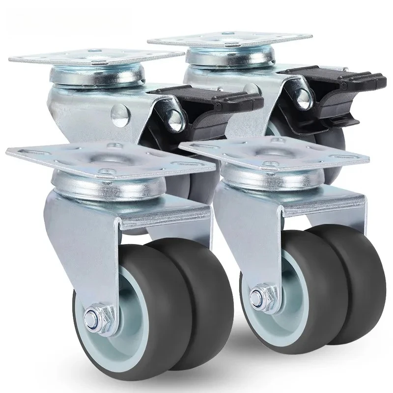 

4 шт. 2-дюймовые стальные вращающиеся шарнирные колеса, 2 с тормозом и 2 без тормоза, подходят для литья мебели с ручной тележкой