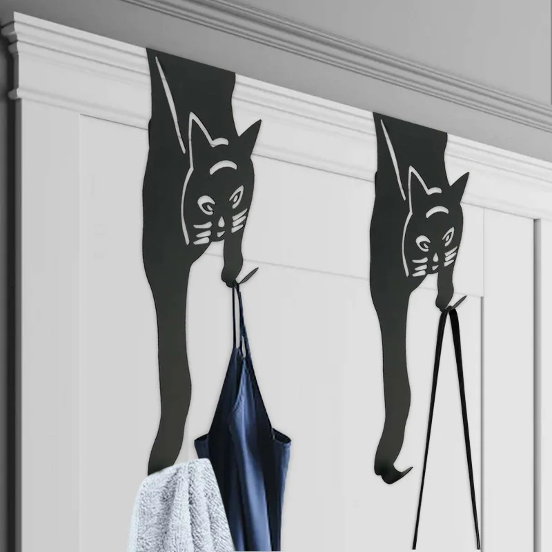 Creative Black Door Hanger Hook Cat-shaped, More - Easy to Install, Rust-Free Iron Over Door Organizer for  Bathroom, Closet