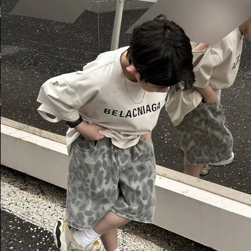 Children Clothing Personality Handsome Shorts 2024 Summer New Boys Fashion Loose Leopard Print Korean All Match Casual Pants