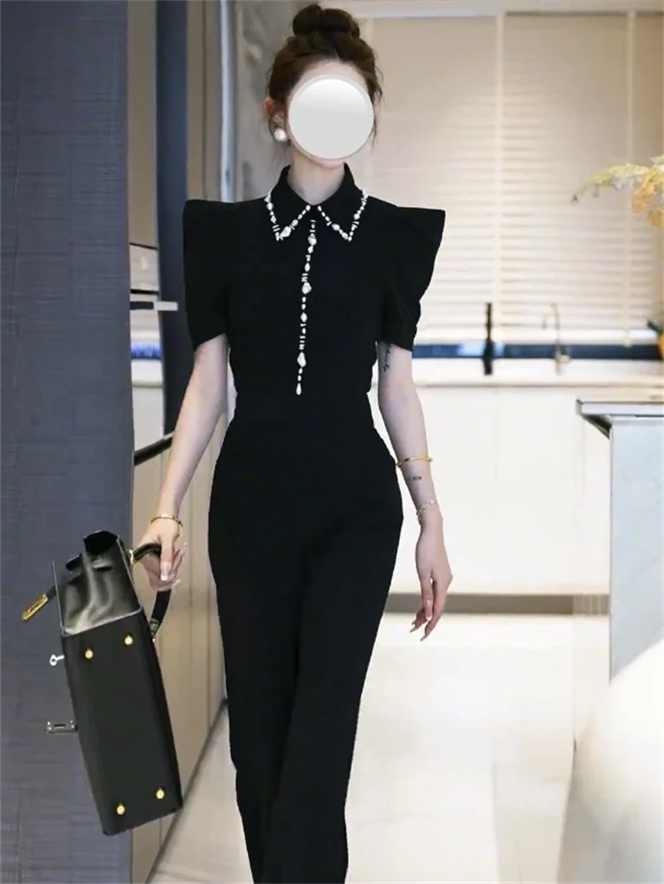 

Цельный костюм Ele Commuter Sle с жемчужным дизайном, лето 2023, женская модная уличная одежда, новое поступление