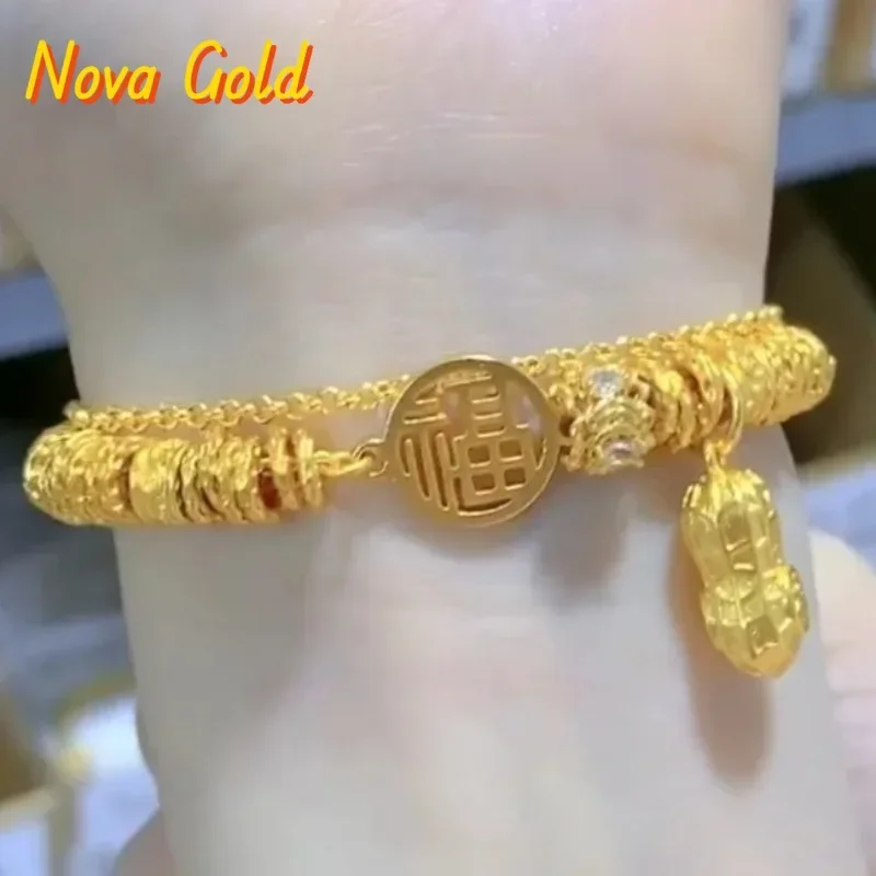 NovaGlod 9999 24K real gold hot-selling Fuzi good things happen Peanut dumpling double-layer bracelet new Chinese red bracelet