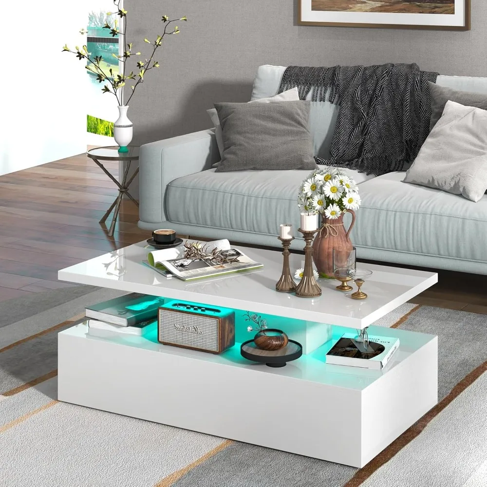 Table basse LED moderne avec lumières 20 couleurs, luminosité et vitesse réglables, télécommande incluse