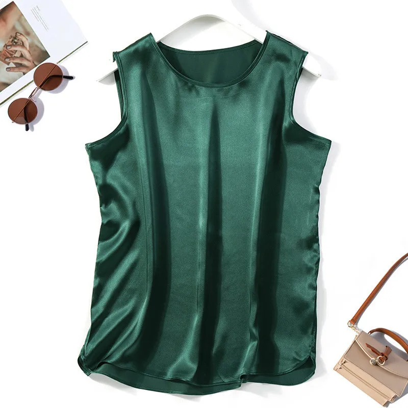 blusas de talla grande ice silk Blouses Tops elegant Satin Shirts 2024 Summer Chiffon Silk Sling Vest moda plus size feminino