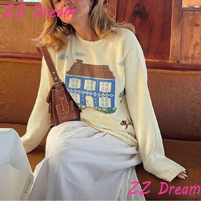 

Dog Printted Women's Sweater Round Neck Full Sleeve Knitted Pullover 2025 Autumn Winter Lady Casual Funny Knitwear Top