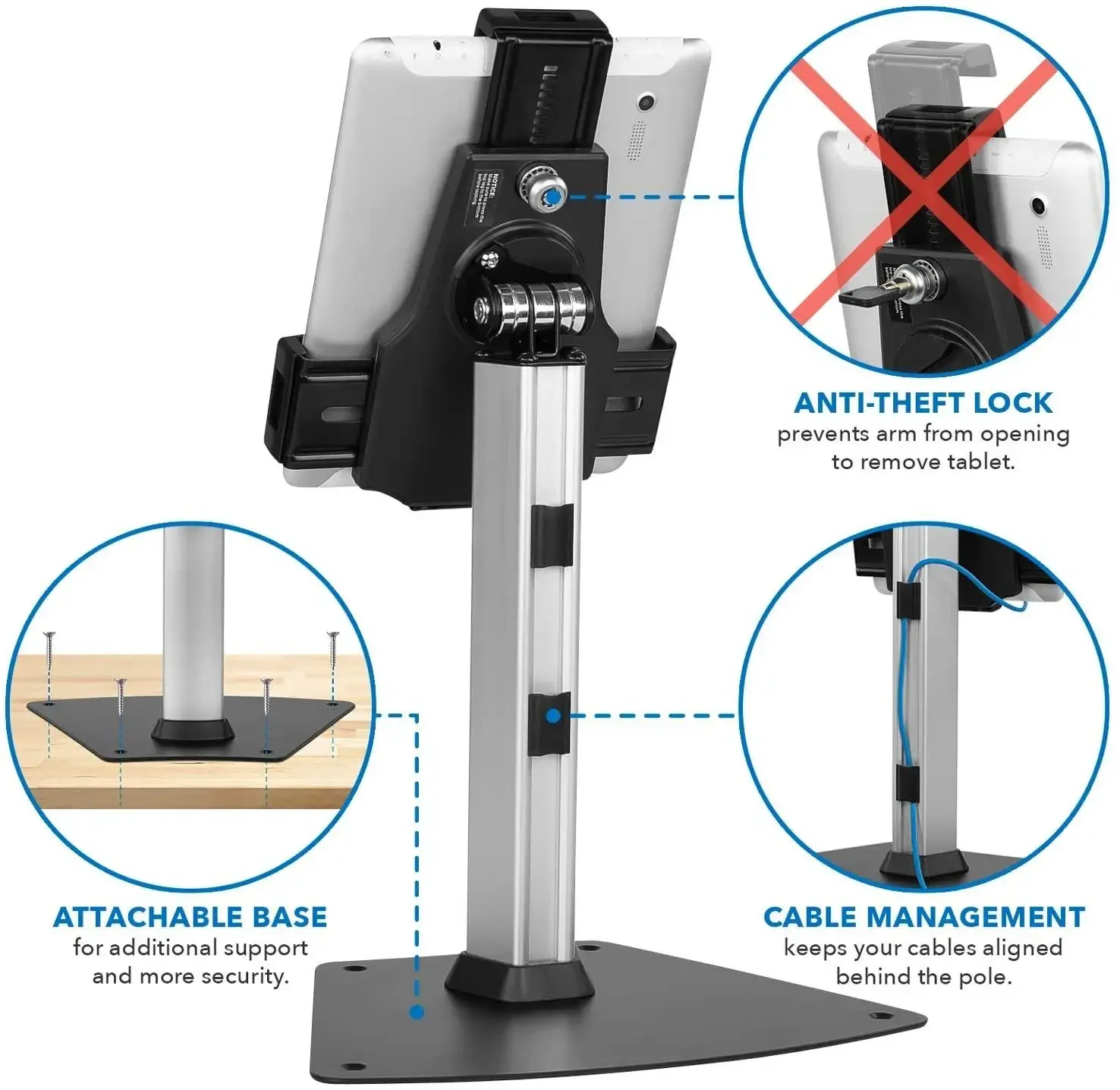 Secure Universal Tablet Kiosk POS Locking Tablet POS Countertop Stand Adjustable Clamp