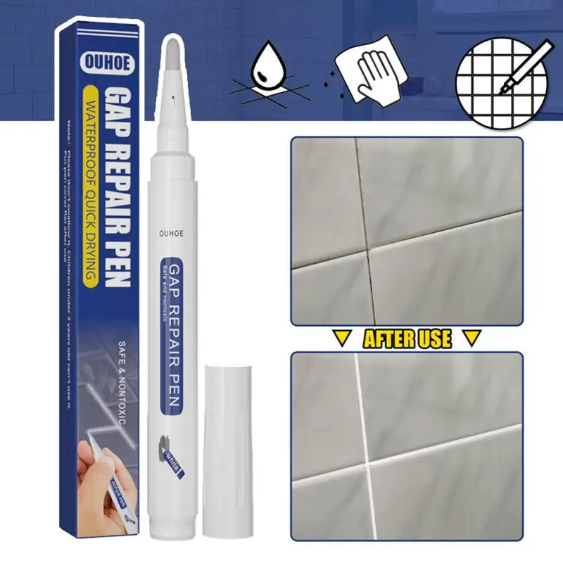 Ceramic Tile Pen Wall Grout Restorer Pen Repair Marker Grout Filler Pen For Restoring Tile Wall Floor Bathrooms Kitchen White