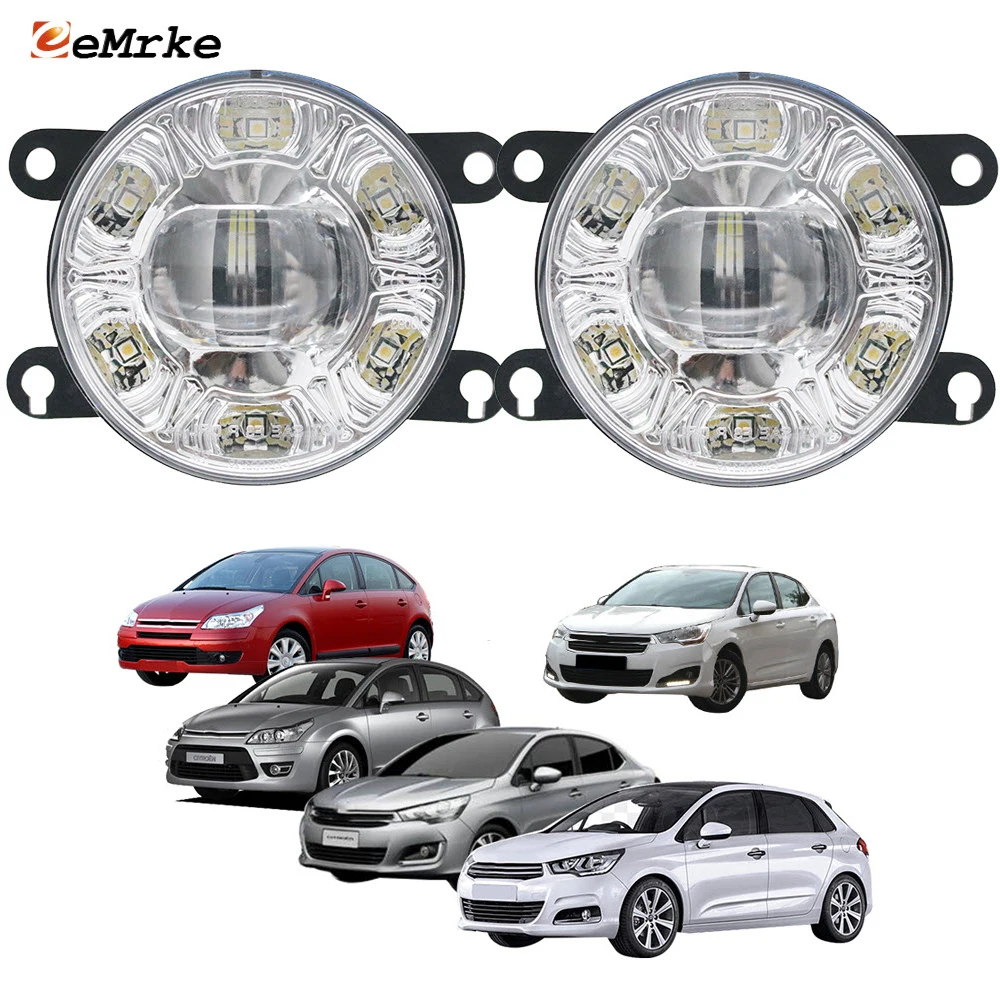 

L+R Led Car Fog Lights Assembly For Citroen C4 LC LA C4 Pallas C4 B7 PTF With Lens + 6 DRL Angel Eyes Daytime Running Light