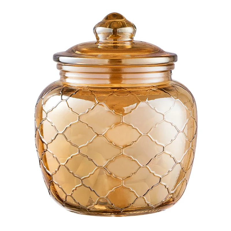 Modern Amber Grid Striped Glass Jar Food Seal Bottle Fruit Pickle Pot Coffee Bean Tea Candy Jar Glass Container Craft Home Decor