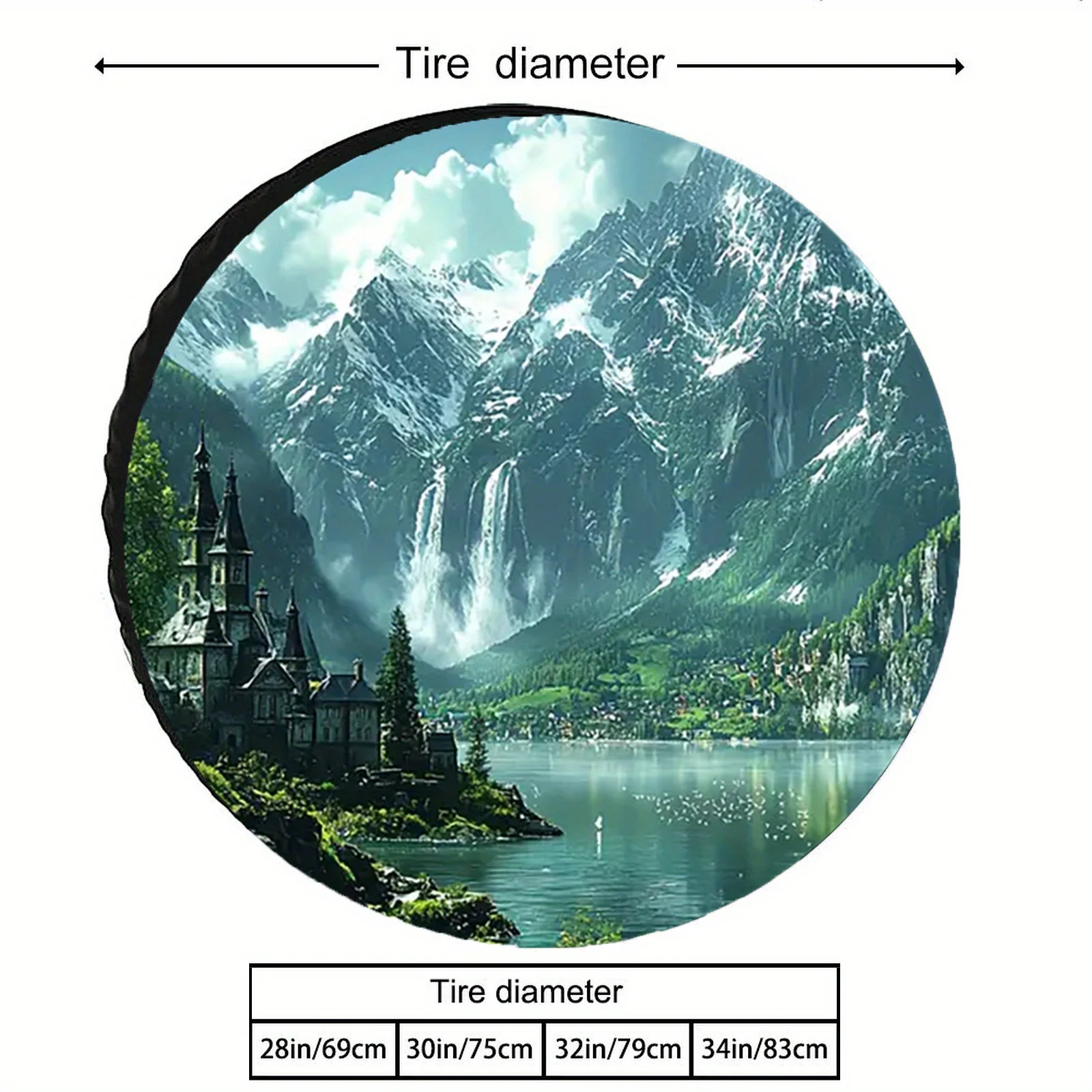 Fantasy Castle Lake Mountains Print Unique Round Wall Art Decor for Home Living Room Bedroom