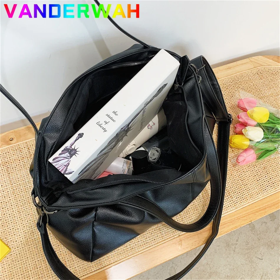 Bolso de hombro grande de piel sintética para mujer, bandolera grande de Color negro, bolso de mano para viaje, 2024