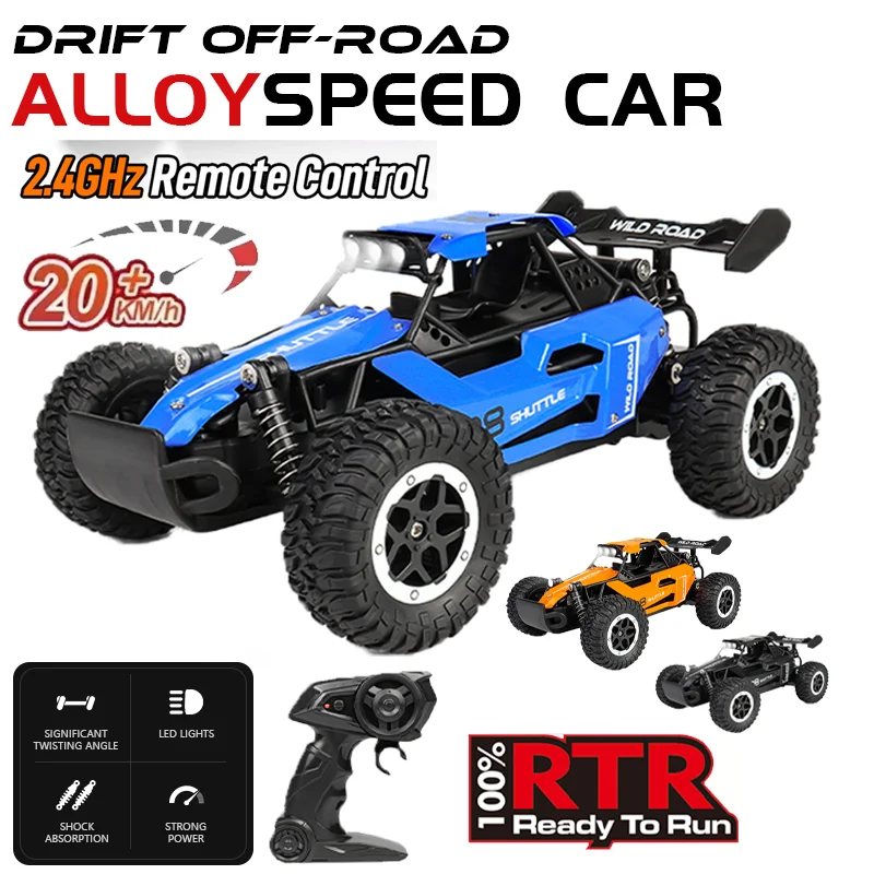 

New RC Cars 20KM/H 2WD Remote Control Car 1:16 Off-Road All Terrain Truck Metal Shell LED Headlights Hobby RC Vehicle Toys Gifts