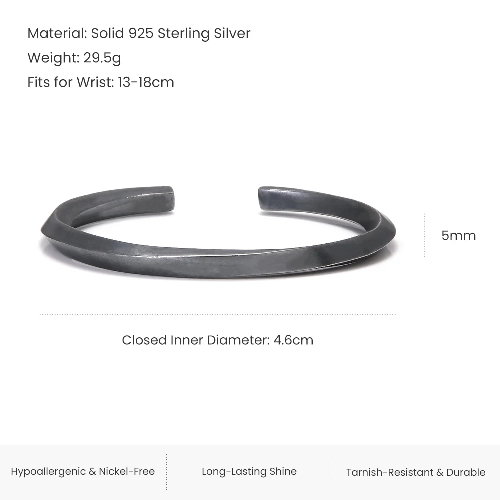 3pcs/set 925 Sterling Silver Black Twisted Open Bangle Geometric Braided Rope Bracelet Double-layer Green Knot Rope Hand Jewelry