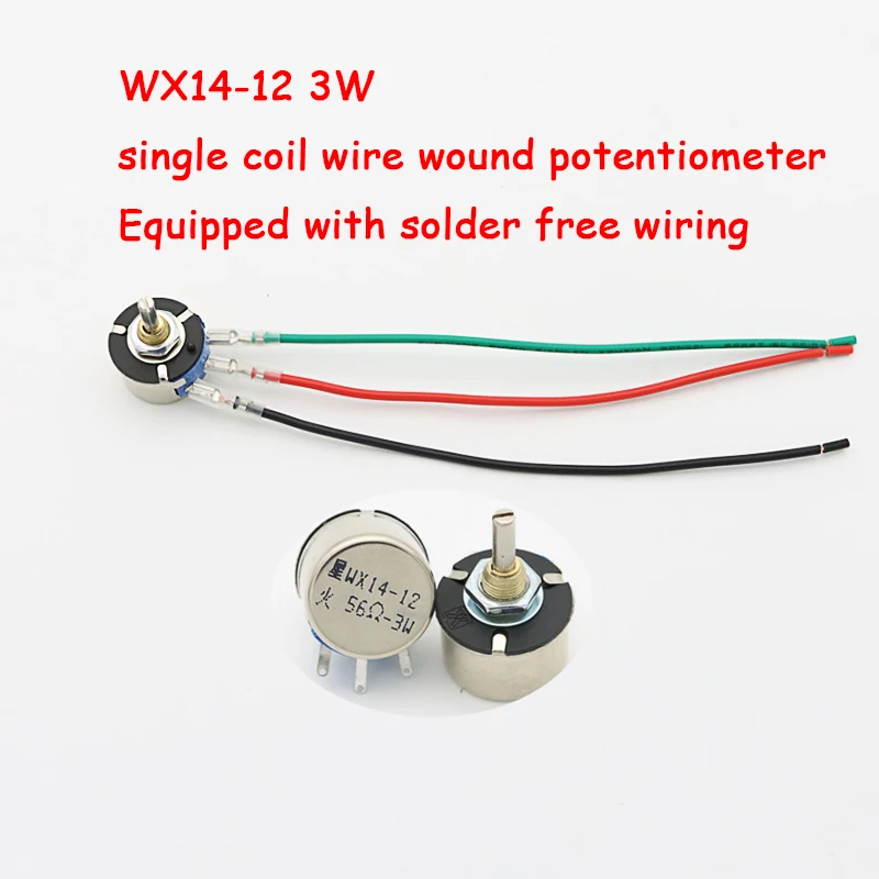 2Pcs WX14-12 3W Single Coil Wound Potentiometer Without Locking 100 220 470 560 Ohm 1K 2K2 4K7 10K Lap Wirewound Potentiometers