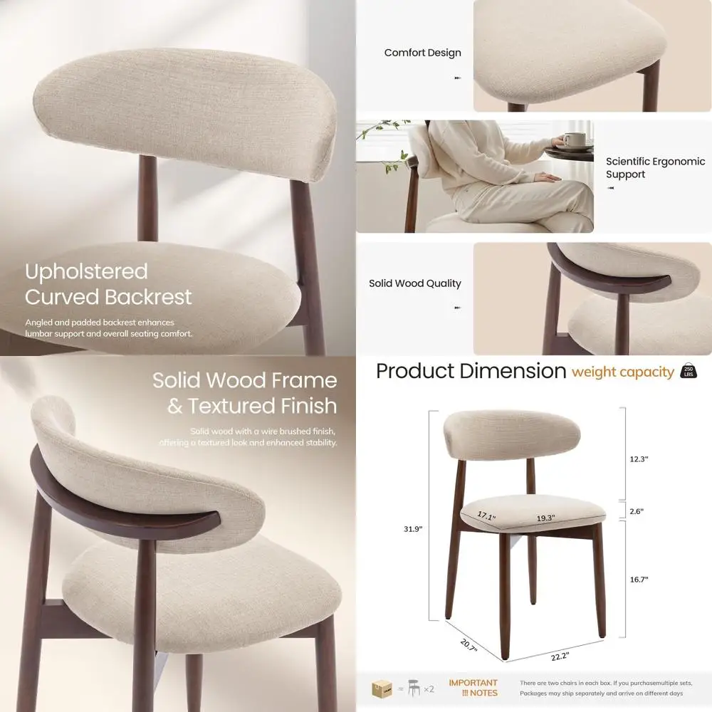 

6-Piece Wooden Dining Chair Set, Upholstered Padded Seats, Walnut Finish, Beige For Dining Room & Kitchen