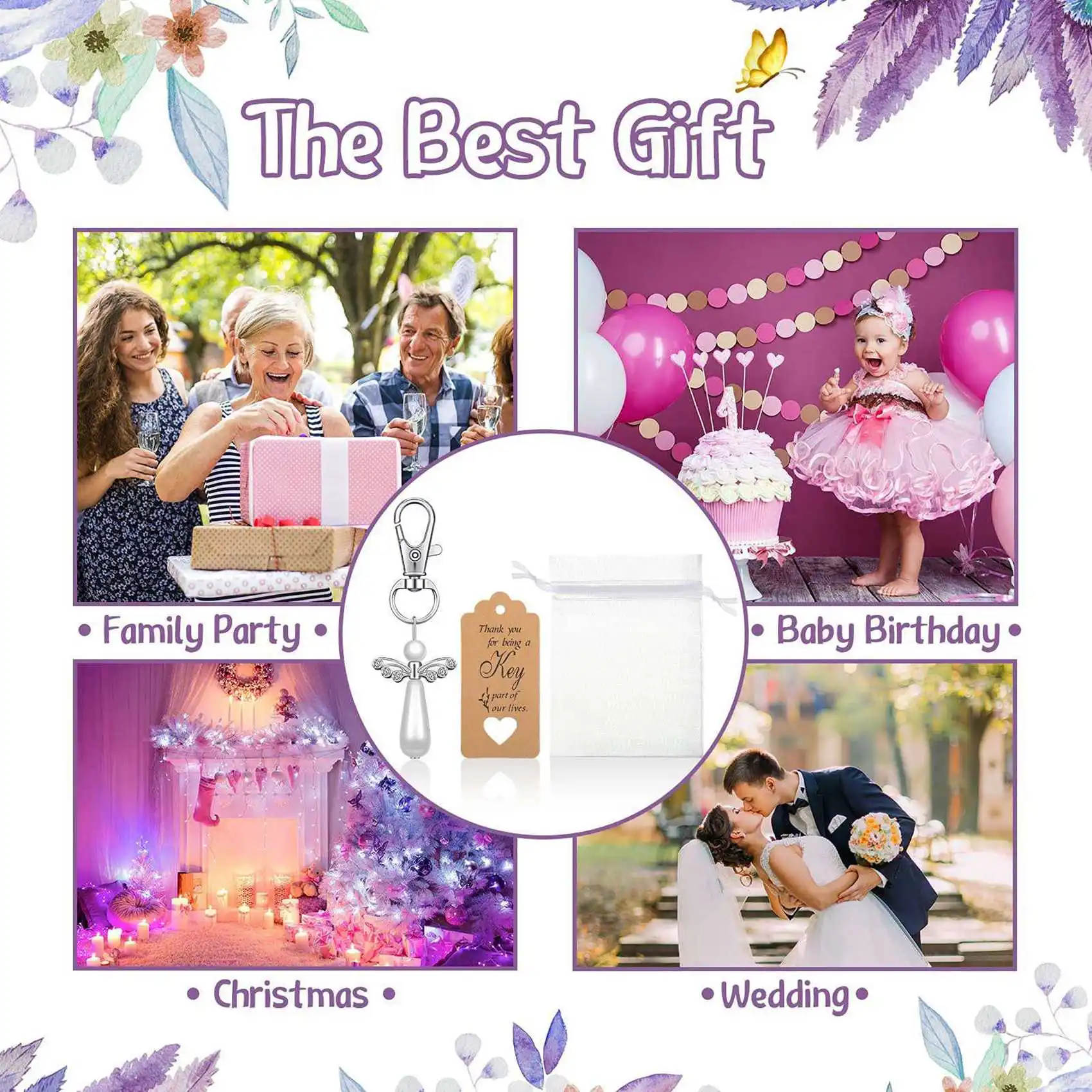 BAAG-80Pcs Thank You Gift Angel Keychains Wedding Favors Guardian Angel For Christening Baby Shower Birthday Giveaway