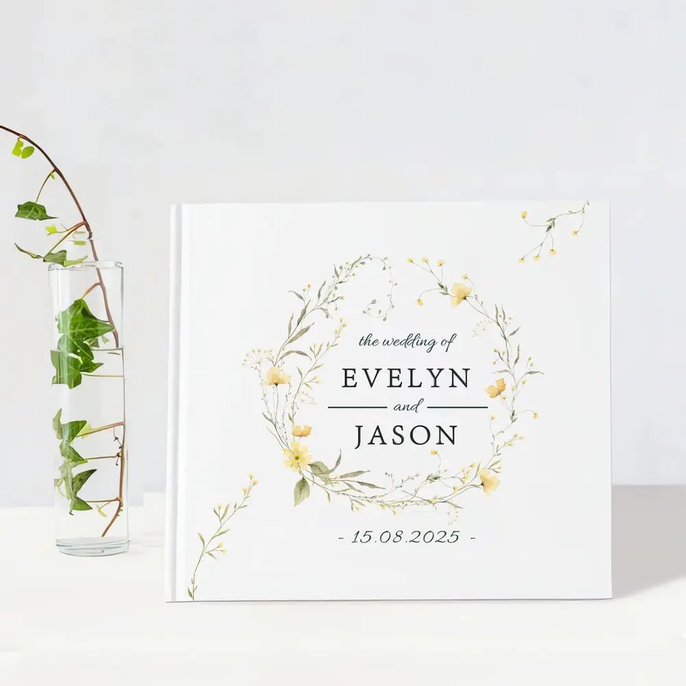 

Custom Wedding Guest Book White Blank DIY Photo Album Elegant Sign-in Book Party Table Decoration Keepsake Gift Square Notebook