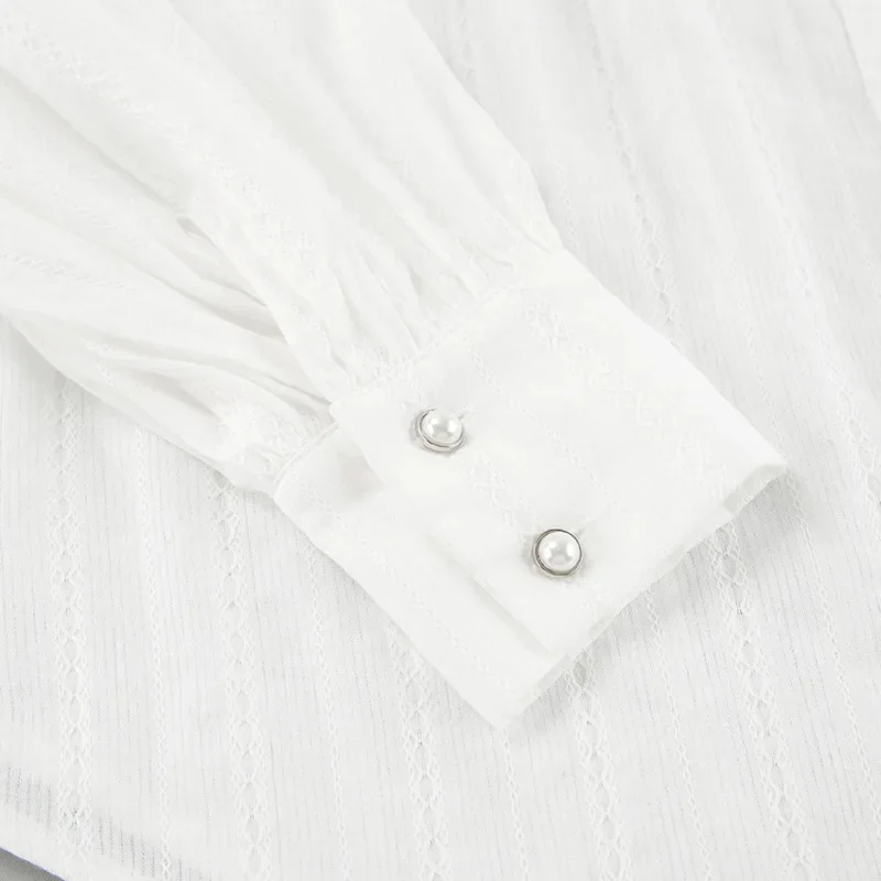 Chic Women Cotton Long Sleeve Shirt French Design Puff Sleeve Blouse Versatile Elegant Casual Top New Fashion Office Daily Wear