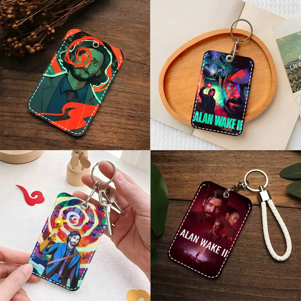 1pc Game Alan Wake 2 Card Case Keychain Access Card Bag Key Tag Ring Leather Card Holder Key Ring Access view 2