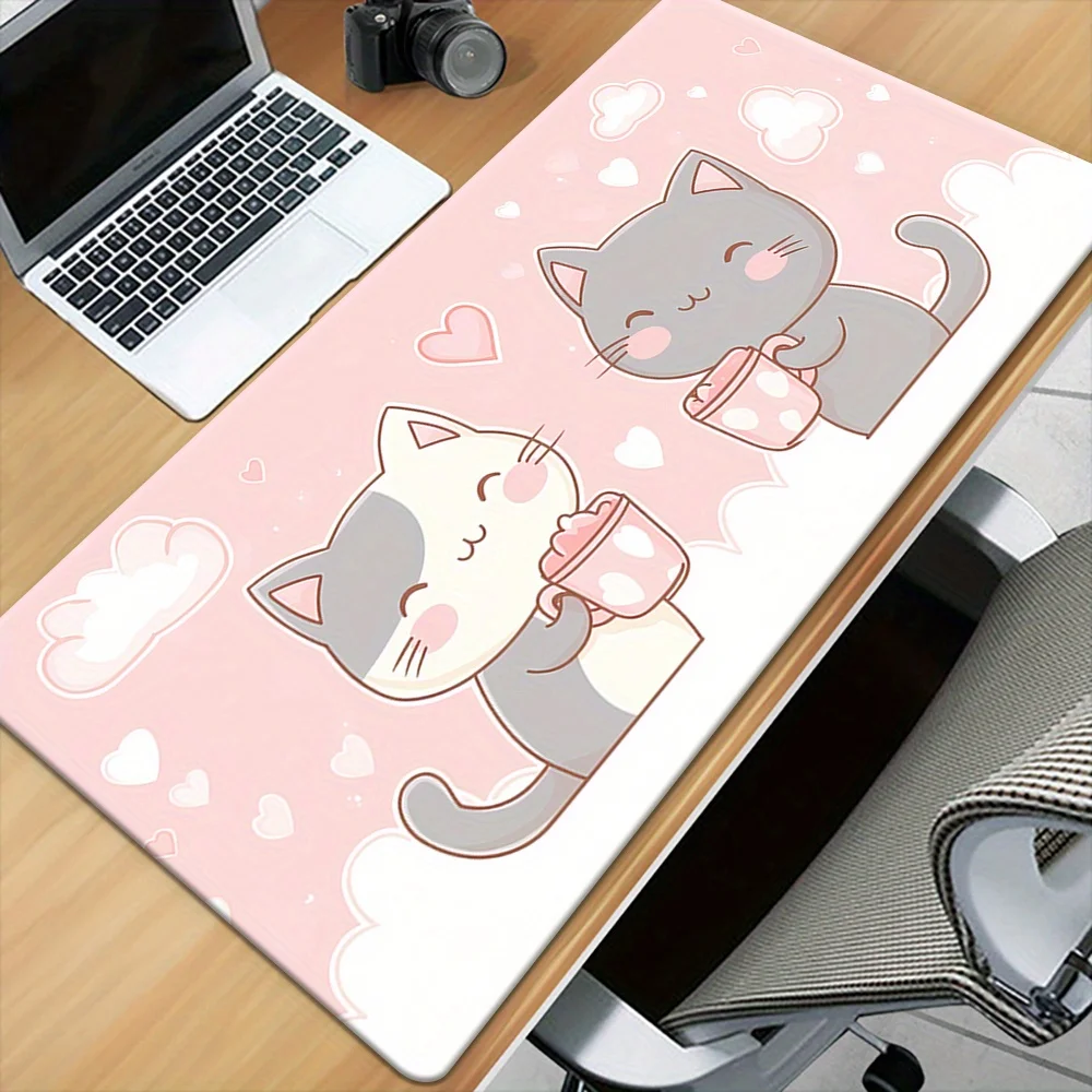 Roze schattige dromerige kleine kat muismat bureaumat met gestikte rand rubberen antislip duurzame pc-accessoires gamingmatten mauspad