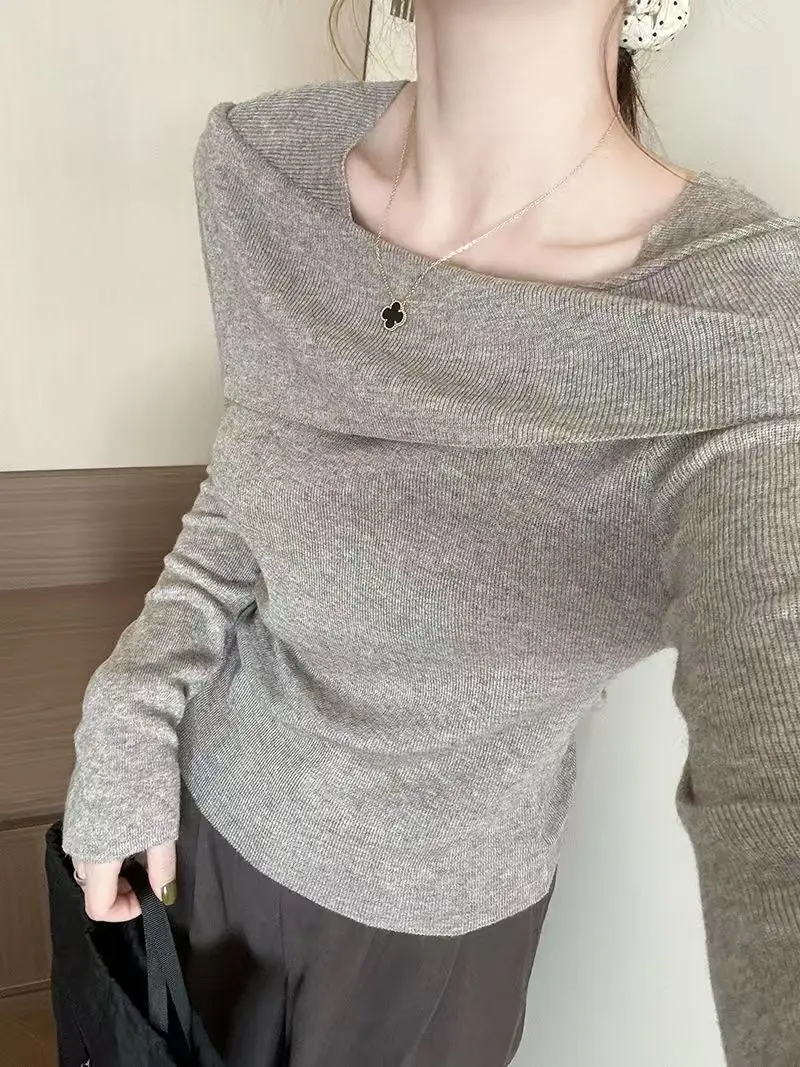 

Women's Irregular Collar Knit Top for Autumn and Winter