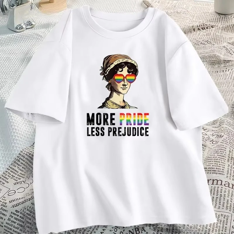 

More Pride Less Prejudice T-Shirt Women Lgbt Pride T Shirt Gay Proud Ally Pride Month Tee Csual Cotton O Neck Tshirts Tops