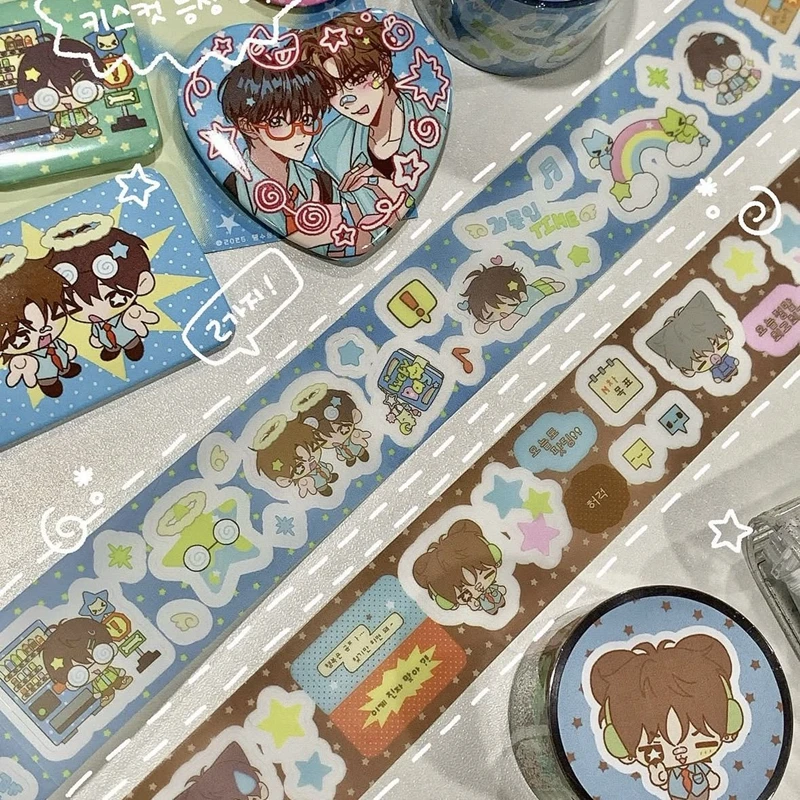 Ins Korean Cute Boy PET Decoration Adhesive Tape Planner Handbook DIY Scrapbooking Journal Collage Material Stickers Roll
