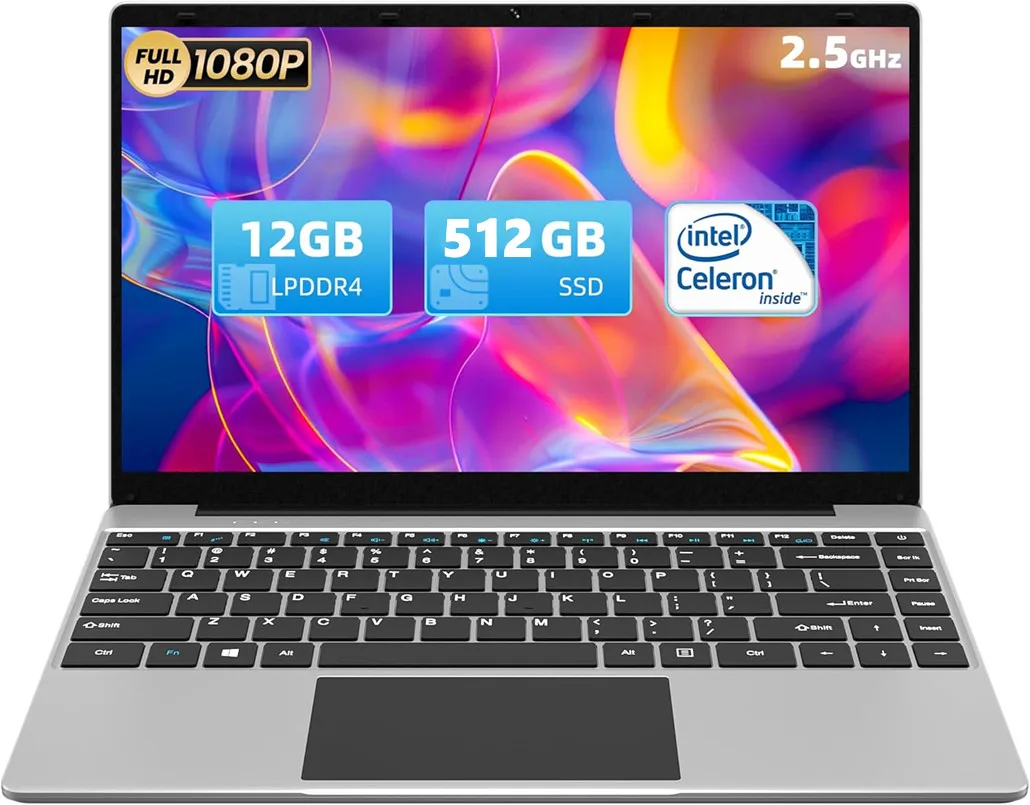 كمبيوتر محمول 12 جيجا بايت رام 256 جيجا بايت كمبيوتر محمول 14.1 بوصة كمبيوتر محمول Ultrabook Windows 11 كمبيوتر محمول Intel Celeron رباعي النواة J3455 CPU