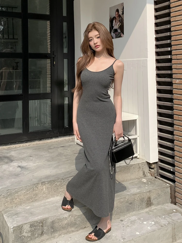 

Summer Black Dress Women Streetwear Sleeveless Solid Spaghetti Strap Bodycon Casual Clubwear Elegant Party Dresses