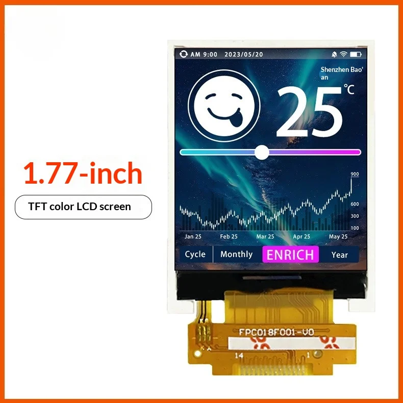 1.77 Inch TFT LCD Color Screen 128*160 ST7735S SPI Interface Optional Touch For Video Doorbell