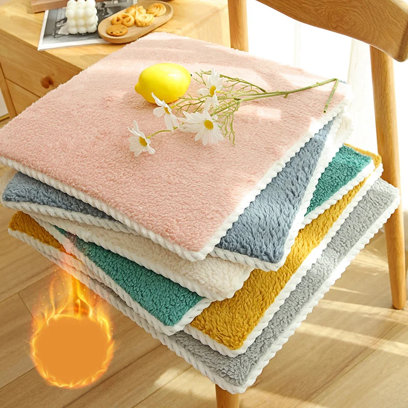 Lamb Wool Seat Cushion Butt Cushion Winter Plush Office Chair Cushion Home Living Room Non-slip Dining Chair Cushion