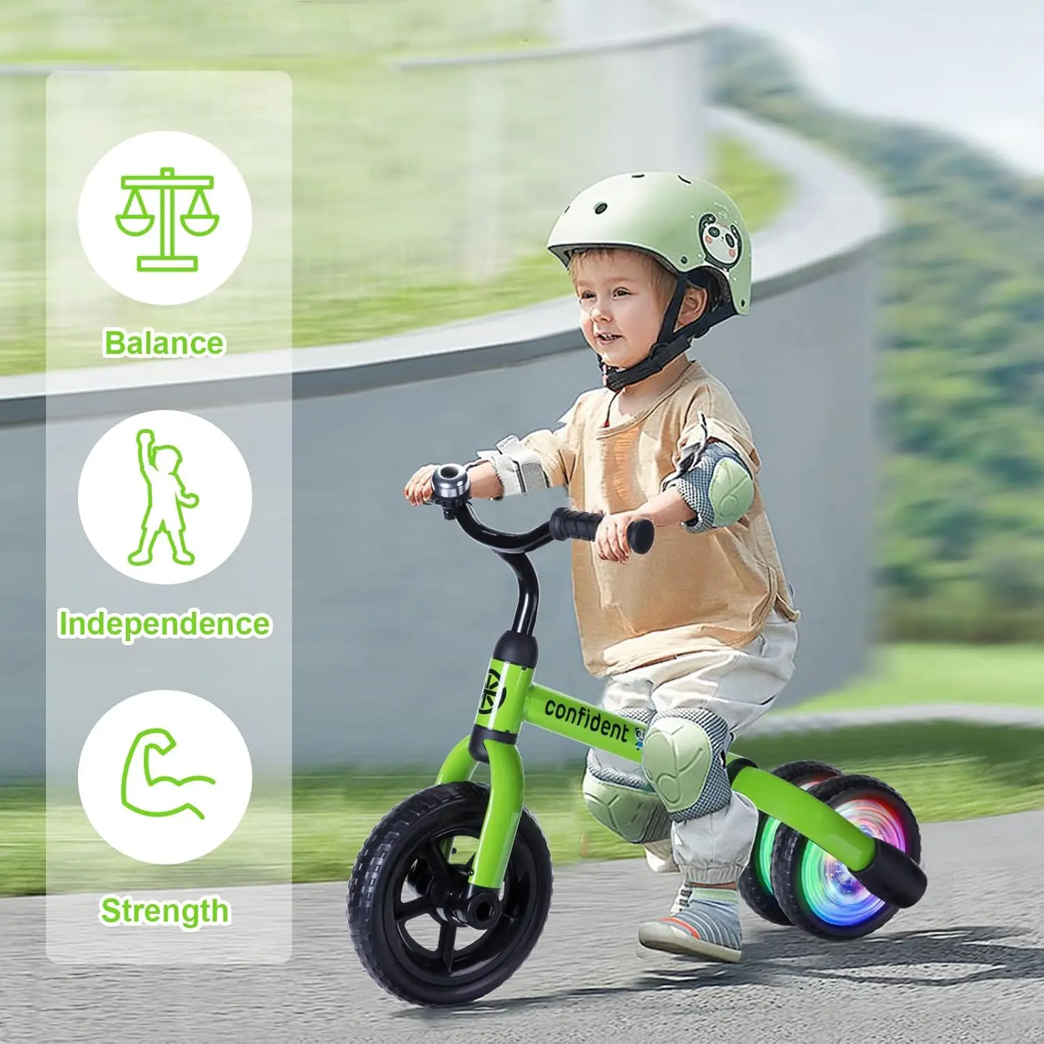 3 in 1 Lighting Tricycle for Toddlers Age 2-5 Years Old, Folding Kids Balance Bike with Adjustable Seat and Removable Pedal, Tod